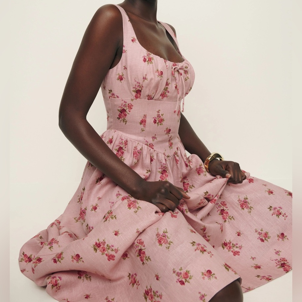 New Reformation Pink Balia Linen Midi Dress in Tea Time Size 8 - Picture 3 of 8